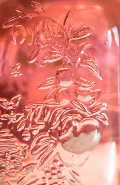 Glazen Pot Met Roze Vloeistof Van Dichtbij Bekeken — Stockfoto