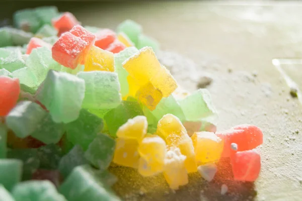 Close Frutas Cristalizadas Coloridas Conceito Comida — Fotografia de Stock