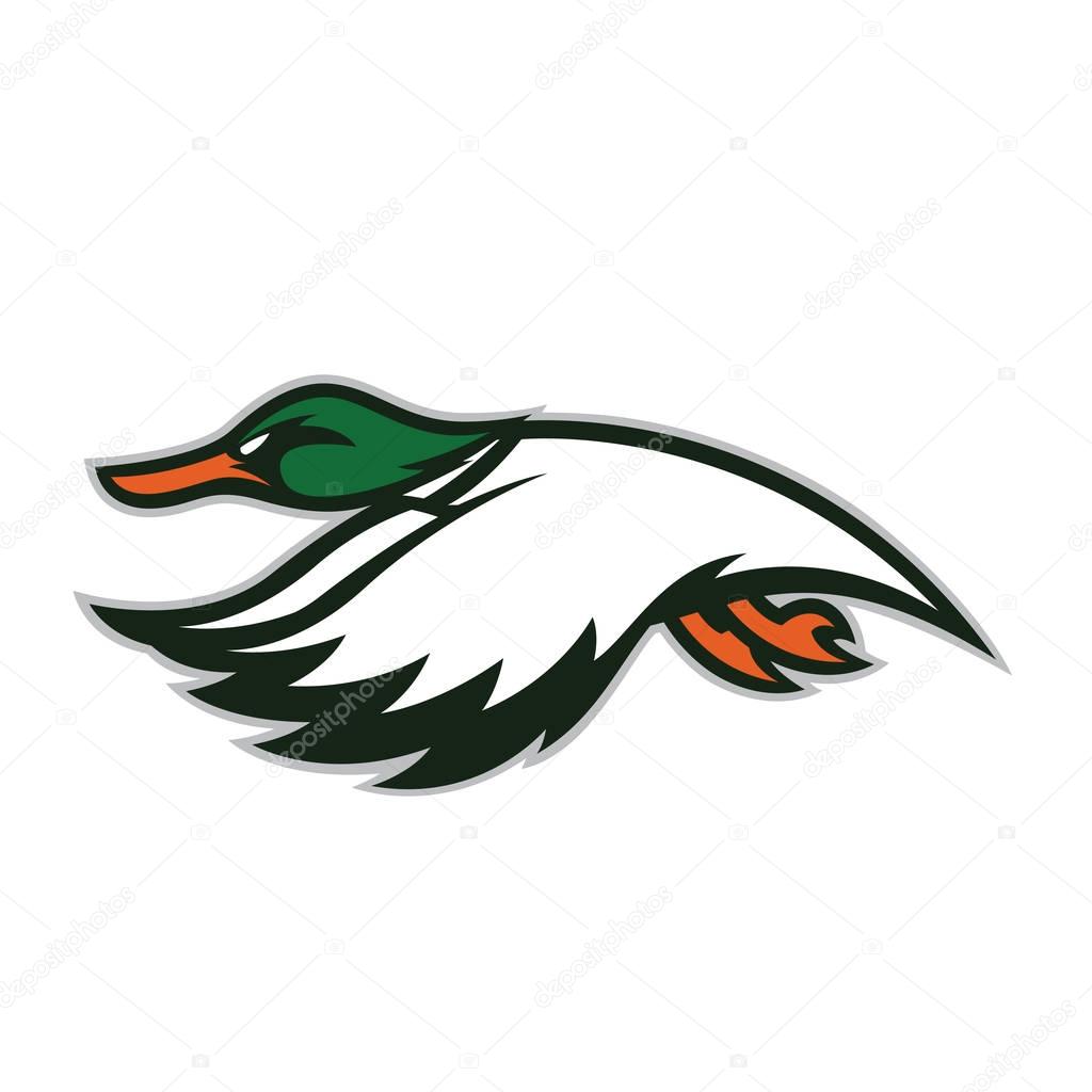 Clipart picture of a flying duck cartoon mascot logo character