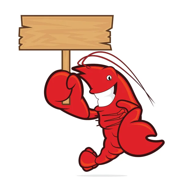 Lobster holding wooden sign — Stock Vector