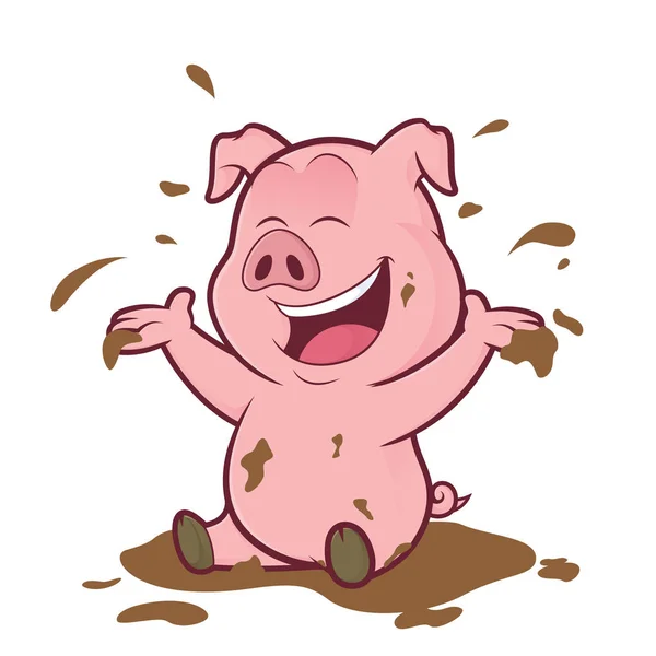 돼지는 진흙에서 재생 — 스톡 벡터