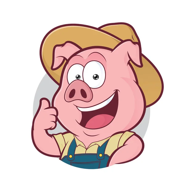 丸いフレームに親指をあきらめる養豚農家 — ストックベクタ