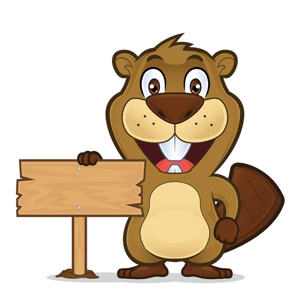 Beaver holding a wooden sign — Stock Vector