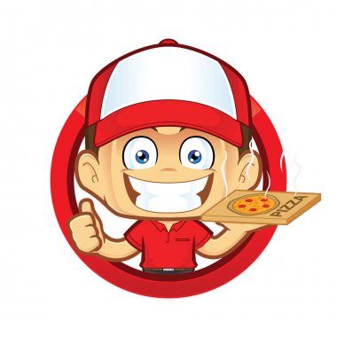 Daire şeklinde Yaşasın vererek pizza teslimi adam kurye