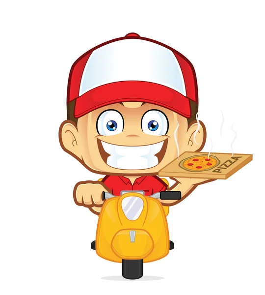 Repartidor de pizza mensajero montando scooter — Archivo Imágenes Vectoriales