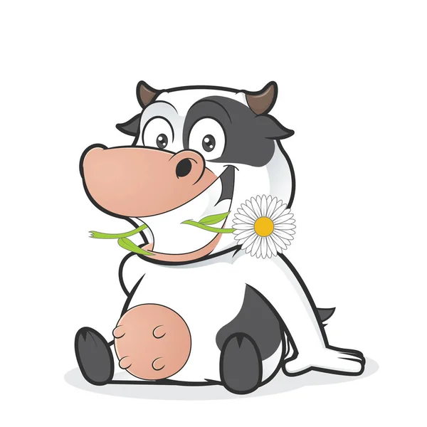 Ülő tehén eszik daisy — Stock Vector