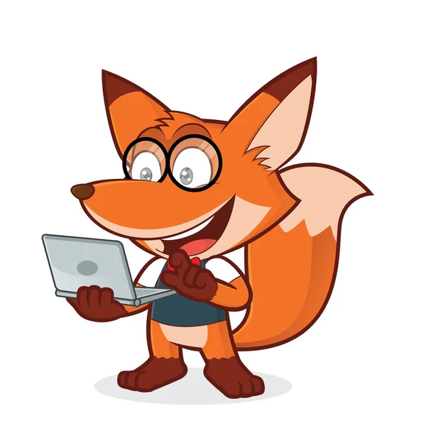 Geek fox segurando um laptop — Vetor de Stock