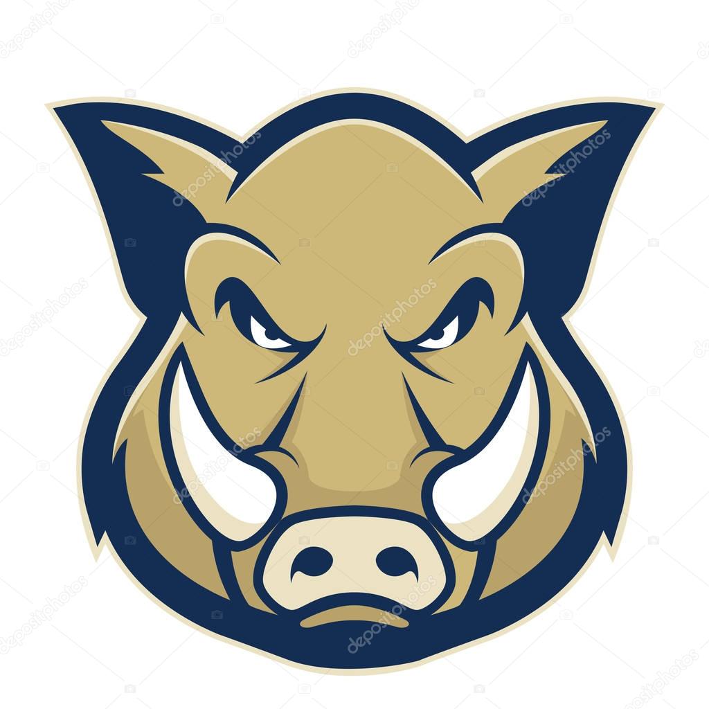 Clipart picture of a wild hog or boar head cartoon mascot logo character