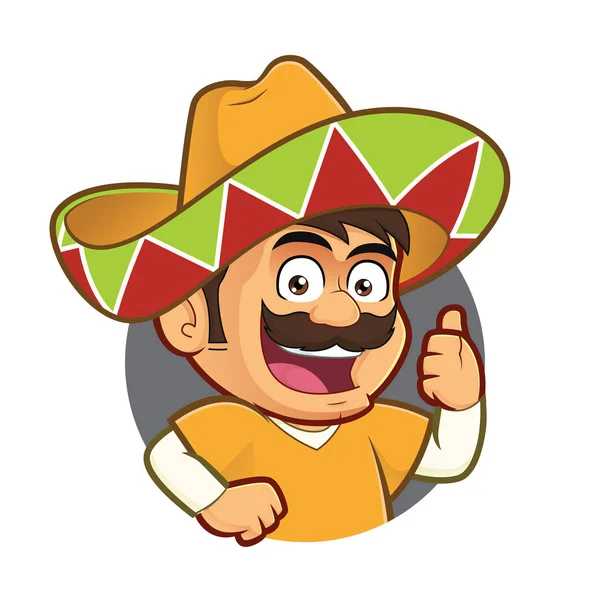 Mexicano dando pulgares arriba en marco redondo — Vector de stock