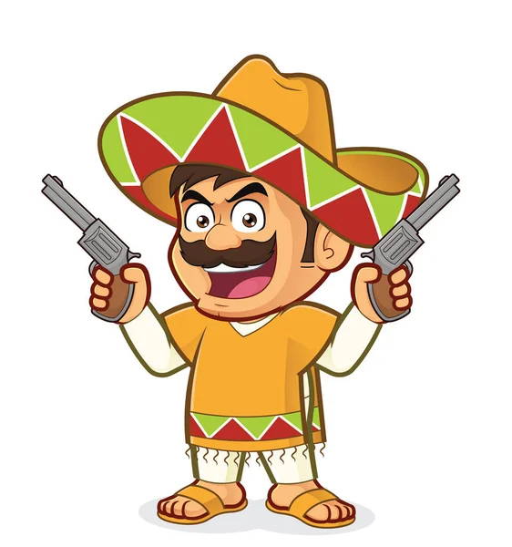 Hombre mexicano sosteniendo dos armas — Vector de stock