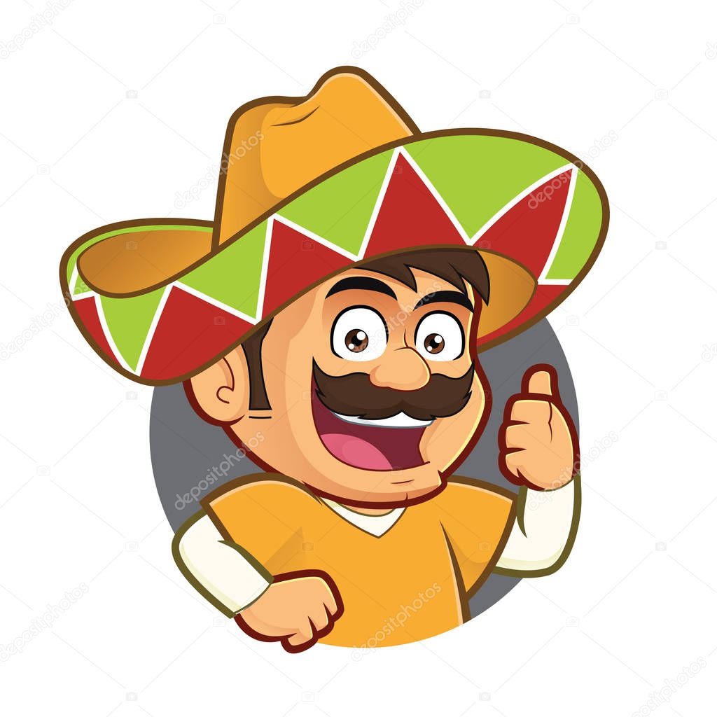 Mexican man giving thumbs up in round frame