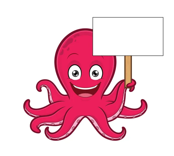 Pulpo sosteniendo signo en blanco — Vector de stock