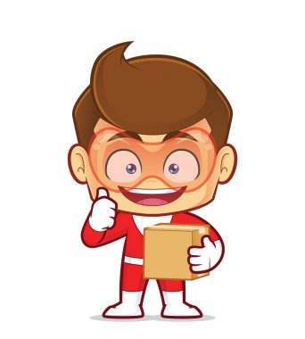 Bir kutu taşıyan bir süper kahraman çizgi film karakteri resmini Clipart