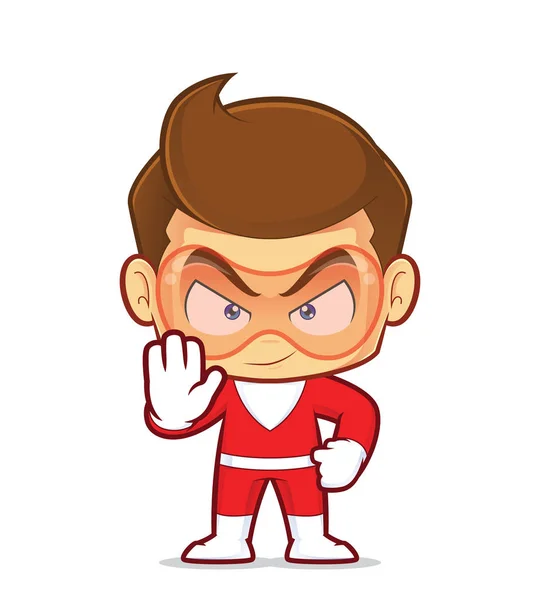 Clipart Picture Superhero Cartoon Character Making Stop Hand Sign — Stock Vector