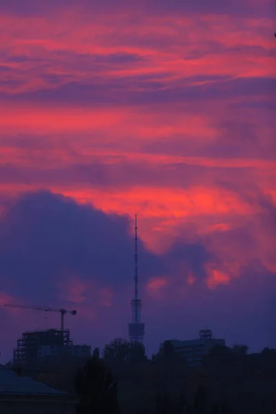 Pôr Sol Cidade Belo Pôr Sol Tons Laranja — Fotografia de Stock