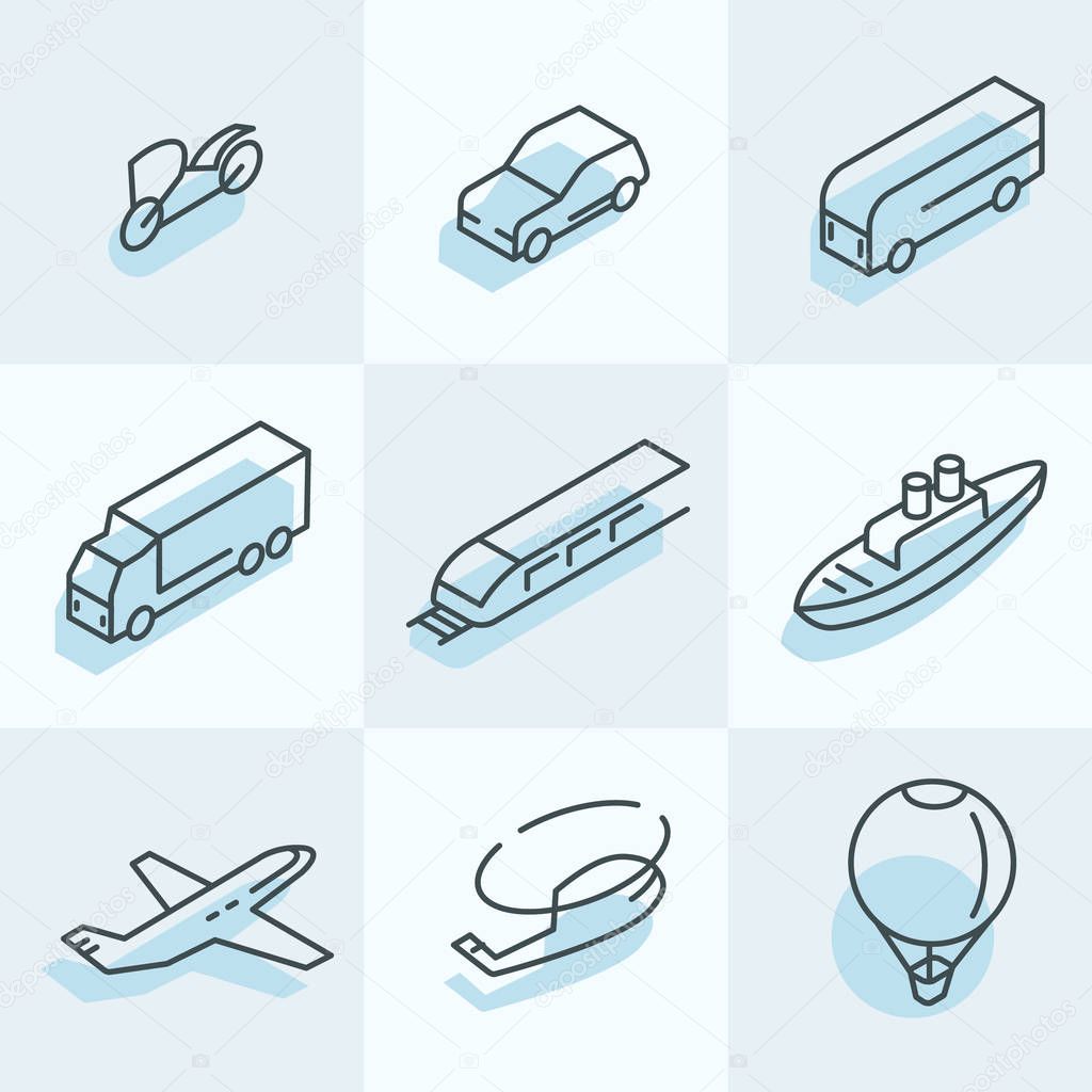 Transport icons in isometric style