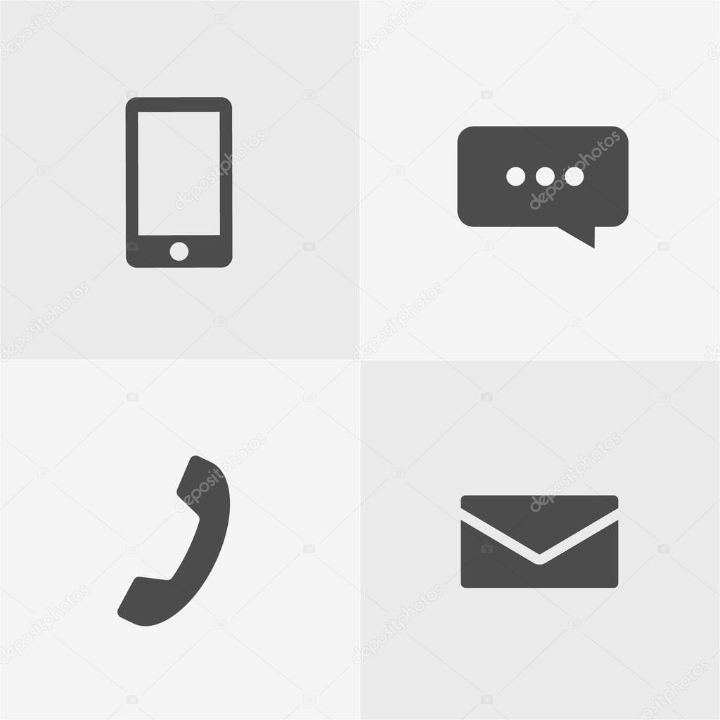 Simple Contact Icons Set, including mobile call, messages, chat 