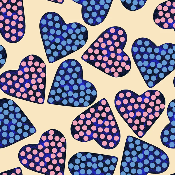 Dartblaues Herz Rosa Hellblaue Punkte Aquarellmalerei Nahtloses Muster Nackter Hintergrund — Stockfoto