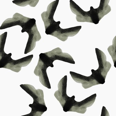 Watercolor seamless pattern with night moth, butterfly, dove.  Hand-drawn on a white background. Design for fabric, textiles, wallpaper, baby room, packaging, paper, backgrounds, print. 