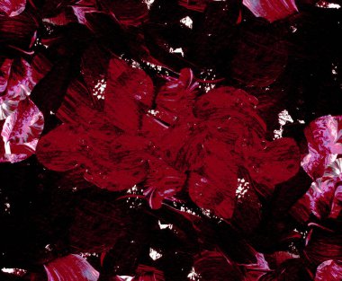 Soyut arkaplan, elle boyanmış doku, suluboya, sıçramalar, boya damlaları. Bahar, taze yapraklar, kırmızı yapraklar, bulutlar, gökyüzü. Kumaş, ambalaj, baskı, ambalaj kağıdı için tasarım.