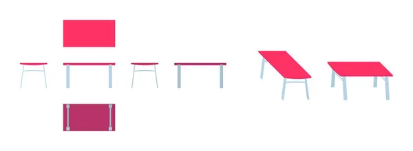 Table Rouge Sous Différents Angles Isométrique Plat — Image vectorielle