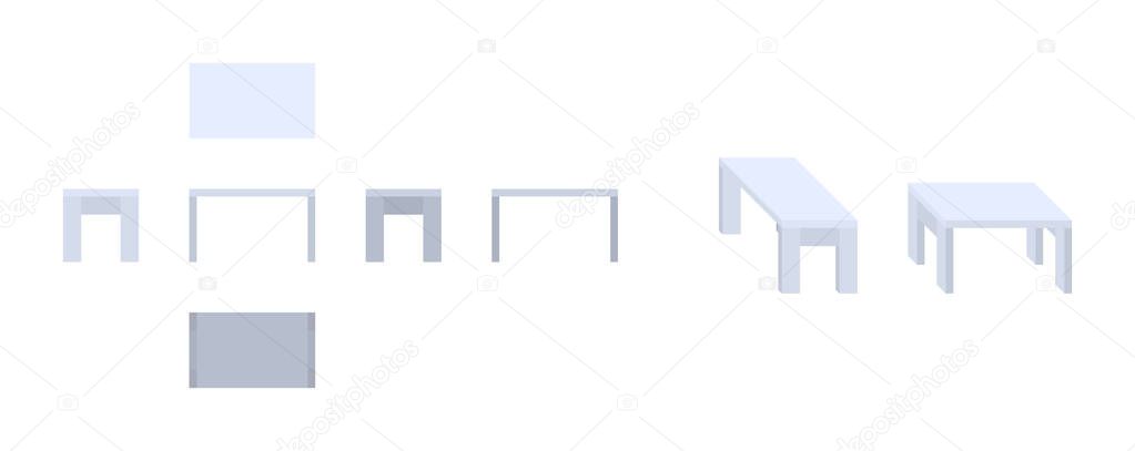 grey table from different angles isometric flat