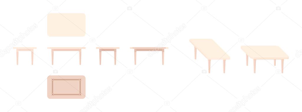 wooden table from different angles isometric