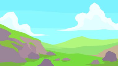 Vektör çizimi soyut manzara bulutları Cliff Hill 'i sarsıyor