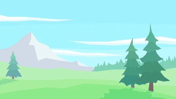 Vector Illustration Abstract Landscape Spruce Forest Clouds Pick Mountain Plain — 스톡 벡터