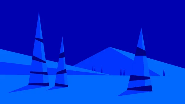 Vektor Illustration Abstrakt Geometrisch Winter Landschaft Kiefern Fichten Berg Nacht — Stockvektor