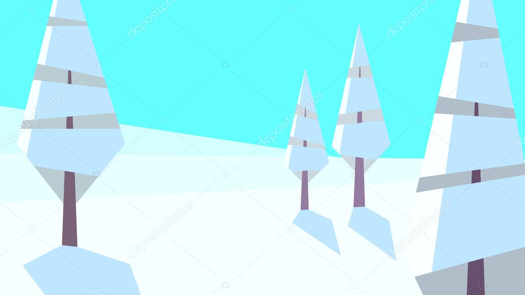 vector illustration abstract geometric winter landscape snow plain trees day clear sky
