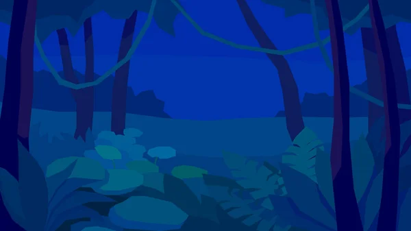 Vector Ilustración Abstracto Polígono Noche Paisaje Selva Denso Matorral Helecho — Vector de stock