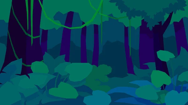 Vector Illustration Abstract Polygon Night Jungle Landscape Dense Thicket Fern — 스톡 벡터