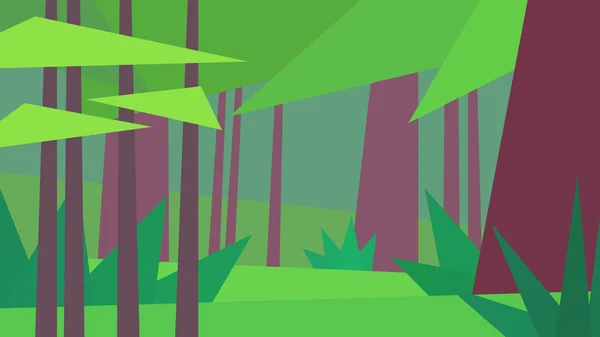 Vector Illustration Abstract Geometric Landscape Jungle Tree Fern Forest Day — 스톡 벡터