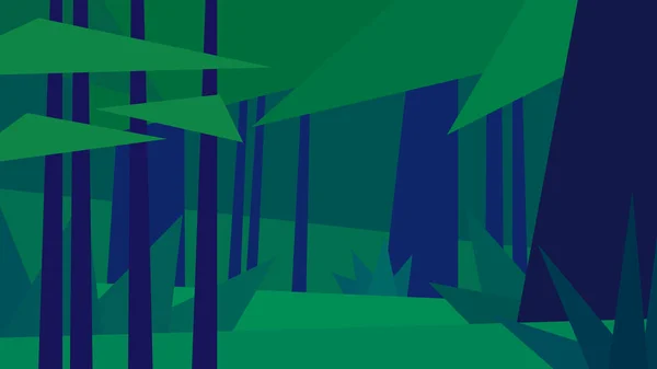 Vektor Illustration Abstrakt Geometrisch Nacht Landschaft Dschungel Farn Baum Gras — Stockvektor