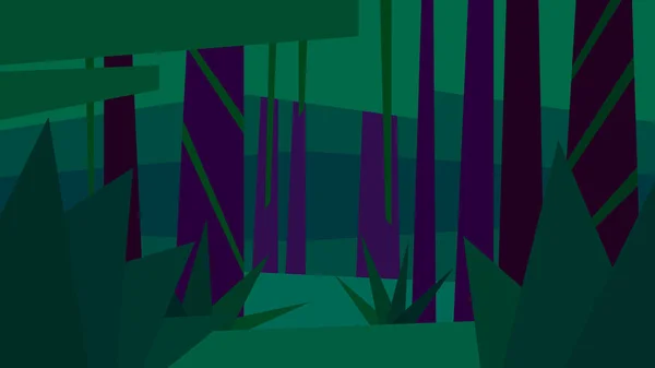 Vector Illustration Abstract Night Geometric Landscape Jungle Fern Vine Tree — 스톡 벡터