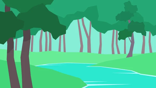 Vektor Illustration Abstrakt Polygon Landschaft Fluss Baum Gras Laub Wald — Stockvektor