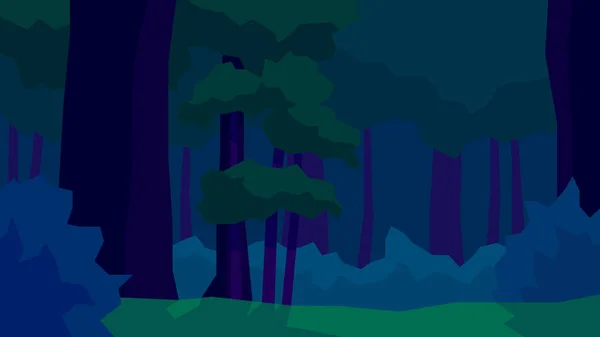 Vector Ilustración Abstracto Polígono Noche Paisaje Árbol Follaje Arbusto Bosque — Vector de stock