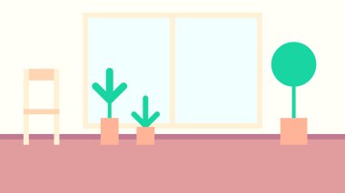 Vektör illüstrasyonu soyut minimalizm iç plan daire yemek odası sandalye penceresi