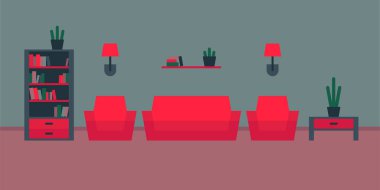 Vektör illüstrasyonu soyut minimalizm iç mekan daire oturma odası lamba koltuğu koltuk koltuğu sehpası