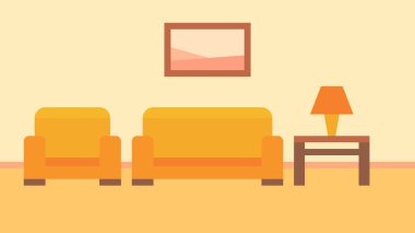 Vektör illüstrasyonu soyut minimalizm iç mekan daire koltuk koltuğu resim sehpa lambası