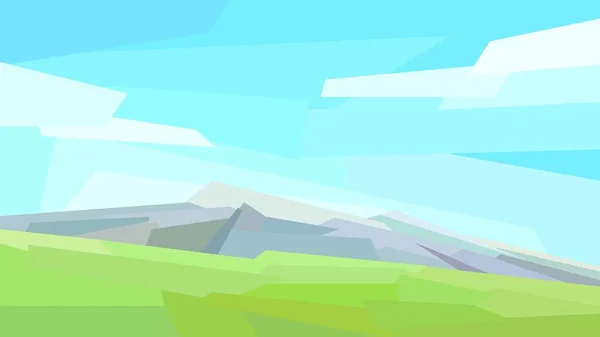 Baja Poli Paisaje Montaña Nube Campo Llano Vector Ilustración — Vector de stock