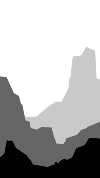 Bianco Nero Basso Poli Paesaggio Verticale Montagna Collina Roccia Silhouette — Vettoriale Stock