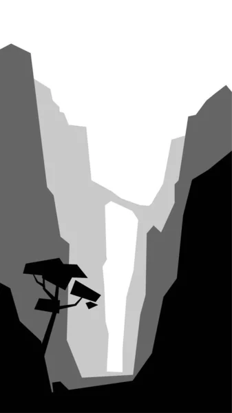 黑白相间的低矮多景观垂直树峡谷峡谷山体通过山体轮廓矢量图解 矢量图形