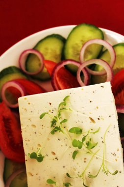 Provencal otlu süzme peynir ve sebzeli küçük yeşillikler.