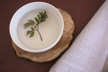 Taze taze yapraklar (Aegopdium podagrria). Lezzetli ve sağlıklı bahar sebzeleri. Biz doğal sebzeleri yemek için kullanırız.!