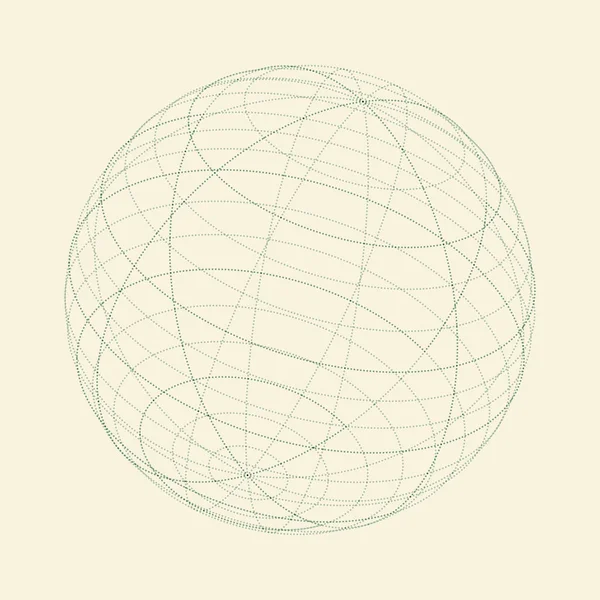 Geometric illustration for dotted 3d wireframe sphere in perspective — Stock Vector