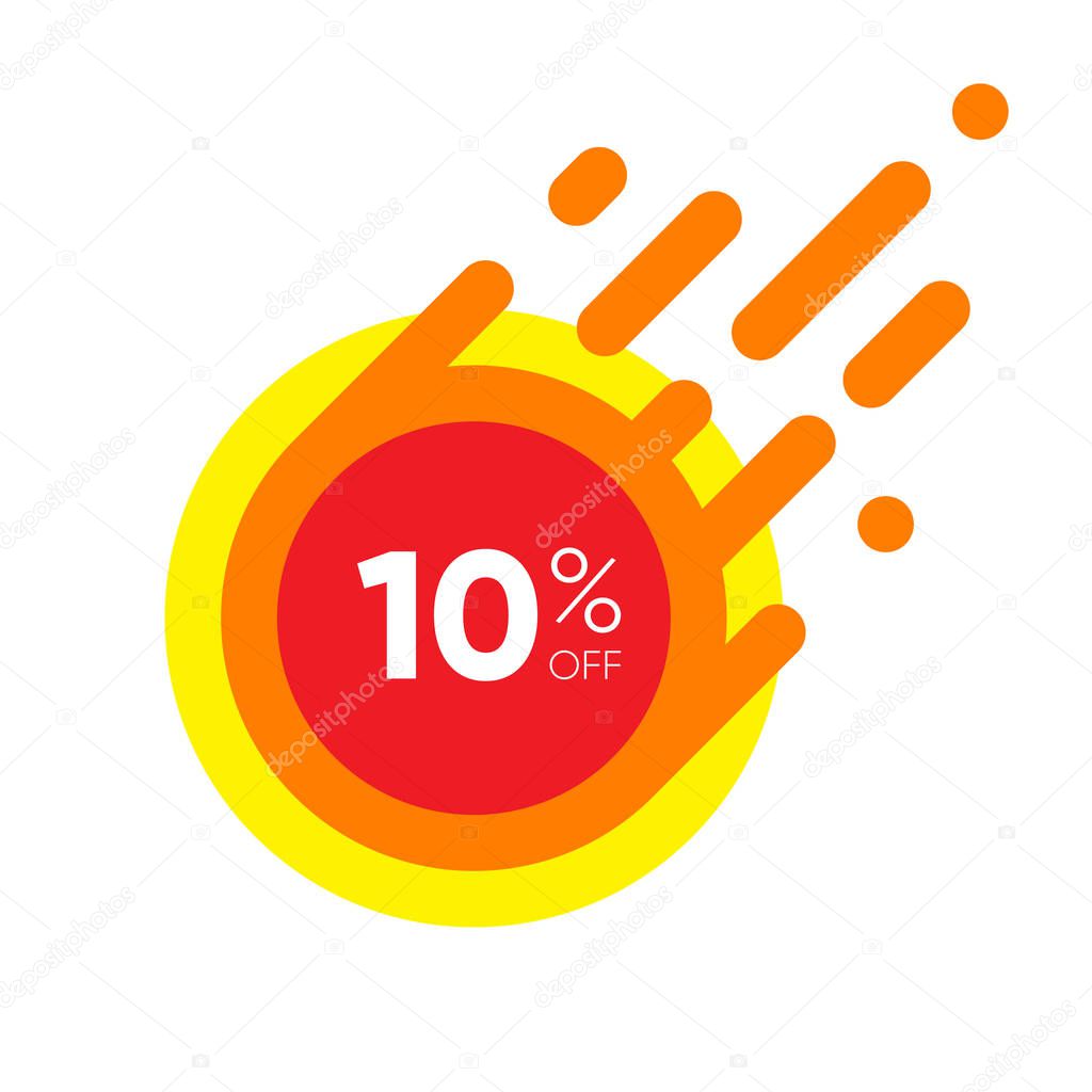 Ten percent OFF Sale Discount Banner. Special offer red label. Flat designed Sticker Illustration isolated on white Background