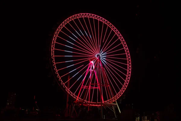 Ferris wheel at night with Turkish flag In Antalya Turkey — Stock Photo, Image