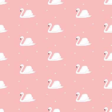 Beyaz Kuğu ile Seamless modeli. Beyaz, pembe arka plan kuğu. Vektör çizim.